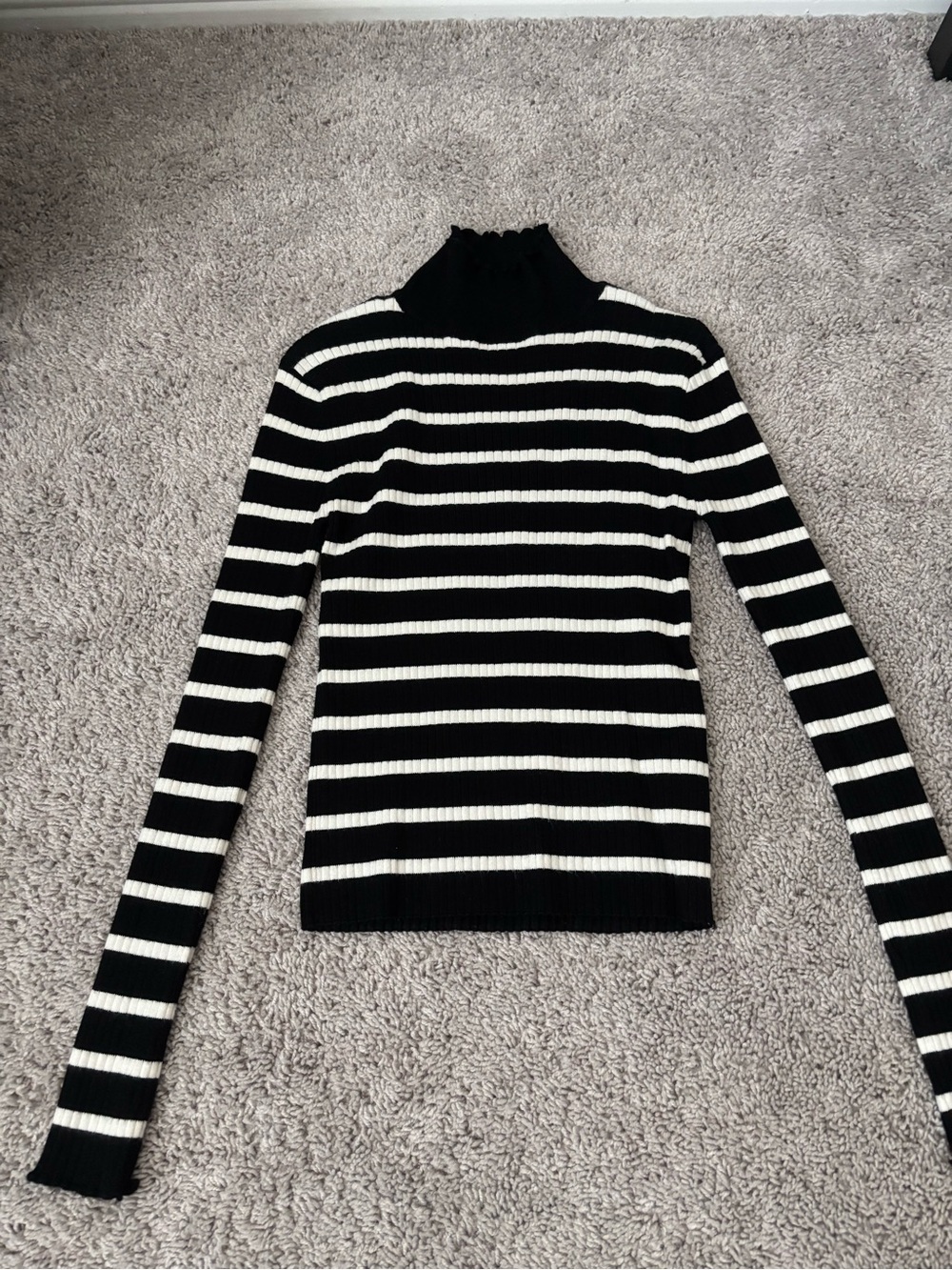 Zara Black & White Striped Turtleneck Sweater